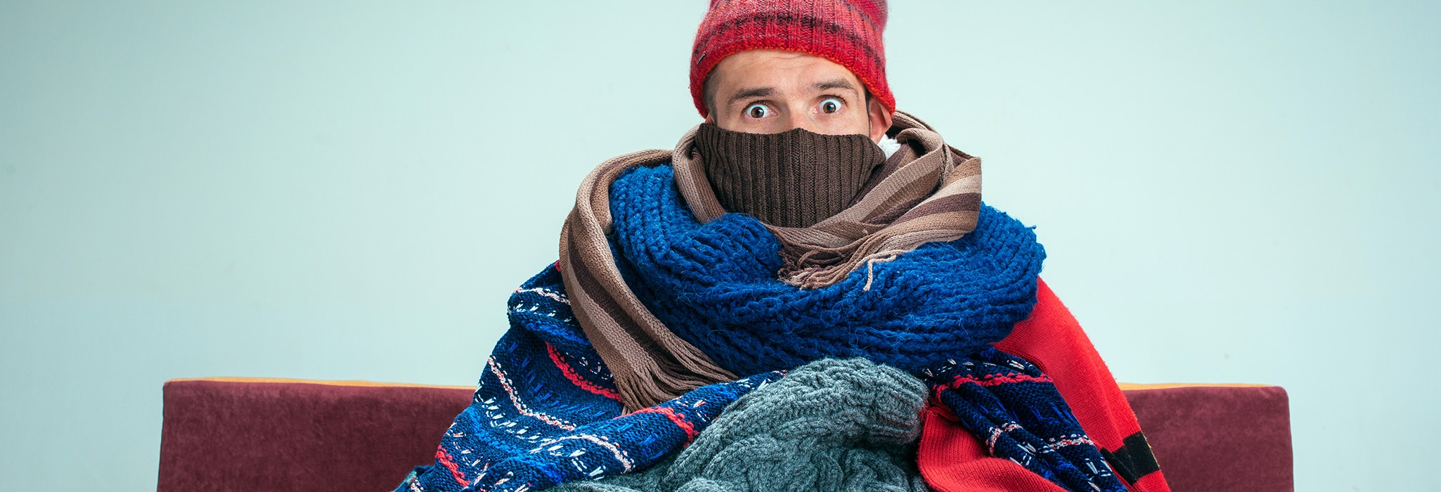 Person bundled up in warm clothing.