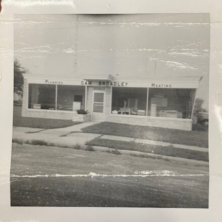 black and white photo of Broadley's building